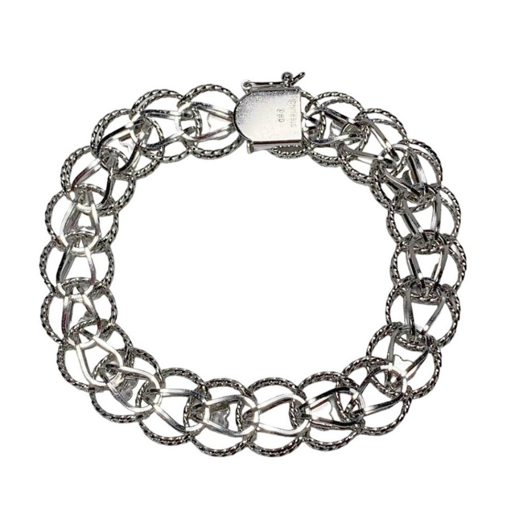 VINTAGE 1950's Sterling CFC Silver Chain Link Heart Bracelet - Picture 2 of 6